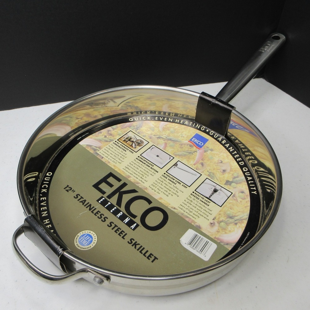 EKCO Eterna 12" Stainless Steel Skillet Frying Pan with Stay-Cool Handle NEW